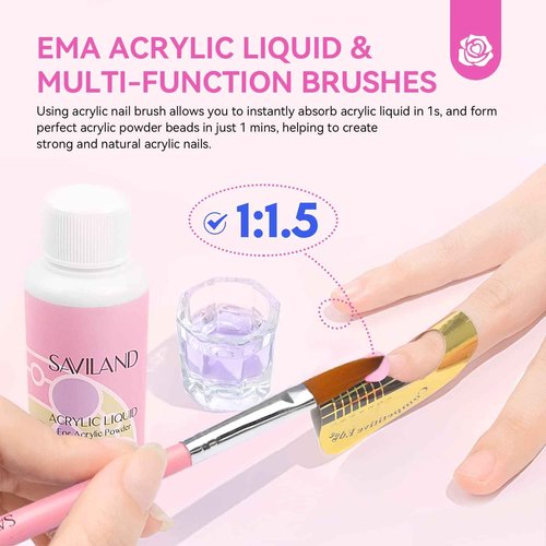 SAVILAND Acrylic Nail Kit for Beginners: Professional Nail Kit Acrylic Set with Everything Nail Drill Acrylic Powder Monomer Liquid Gel Nail Polish U V Nail Light Christmas Gift Home Extension