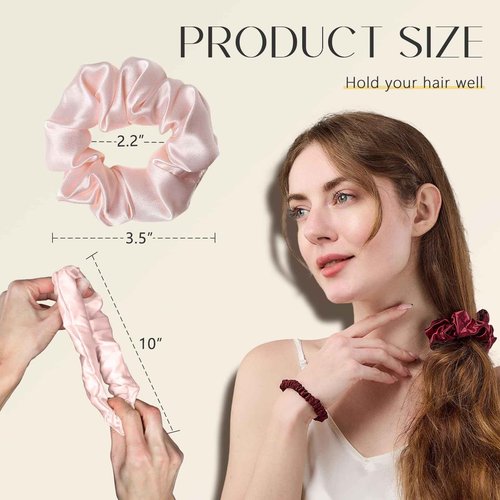 ZIMASILK 100% Mulberry Silk Hair Scrunchies, Best For Women And Girls’Hair, Elastic Hair Bands For Ponytail Holder Gentle And No Hurt (5 Pack, Light Blue, Pink, White, Taupe, Peacock Blue)