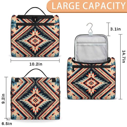 JXDXHCW Toiletry Bag with Hanging Hook Makeup Bag Vintage Bohemian Aztec Ethnic Cosmetic Case Travel Organizer for Women Men Traveling Wash Bag