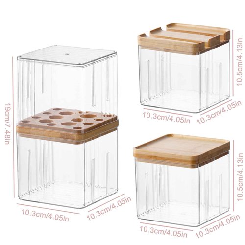 Makeup Brush Holder Comb with Cover Makeup Containers Organizers Set Makeup Holder Box Cosmetic Case With Lid Waterproof Dustproof Beauty Skincare Organizer Bathroom Vanity Countertop,Gift,Clear，3PCS