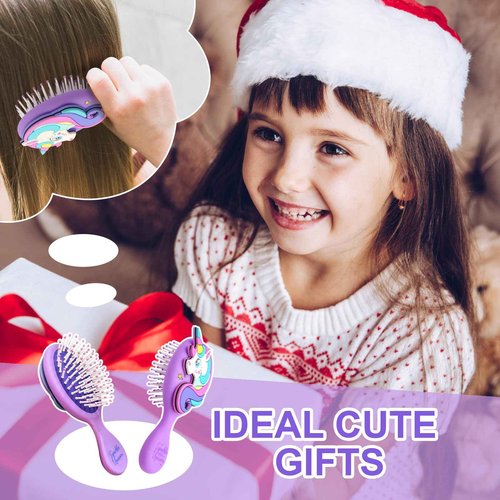 DINATIS Toddler Hair Brush - Mini Hair Brush for Kids - Travel Brush for Boys and Girls - Unicorn Brush with Air Cushion - Pupple