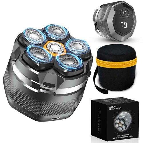 Head Shavers for Men, 2025 Upgraded 6D Flexible Head Shavers for Bald Men, IPX8 Waterproof, Wet/Dry Electric Shaver, Rotary Shaver with LED Display, USB-C Bald Razor with Travel Lock, Black&Grey