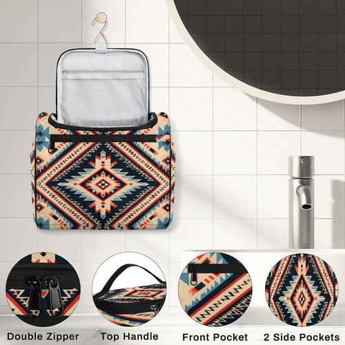 JXDXHCW Toiletry Bag with Hanging Hook Makeup Bag Vintage Bohemian Aztec Ethnic Cosmetic Case Travel Organizer for Women Men Traveling Wash Bag