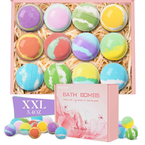 5.3 OZ Extra Large Bath Bombs Gift Set for Women, Girlfriend, Adults, Girls, Kids, 12 Pcs XXL Organic Natural Handmade Bathbombs for Skin Moisturizing, Bubble Spa Bath, Mothers Day Gift for Wife