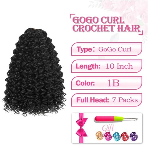 Gogo Curl Short Curly Crochet Hair - Beach Curl & Deep Wave - Water Wave Braids Synthetic Hair Extensions (10 Inch 7 Packs 1B)