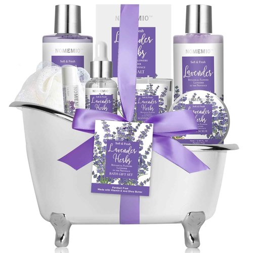 Spa Gift Basket for Women, 8pcs Lavender Spa Kit Set with Body Wash, Bubble Bath, Scrub, Bath & Beauty Skin Care Gift Sets, Christmas Gifts Set for Women, Her, Mom