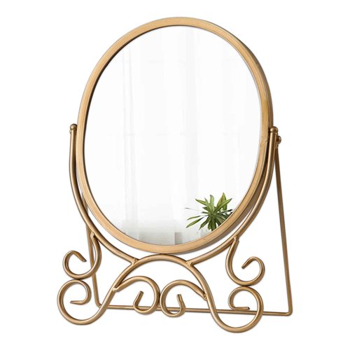 Sintosin Vintage Gold Standing Mirror 10 X 15 Inch, Metal Framed Oval Table Mirror, Antique Makeup Mirror with Stand for Desk, Vanity Mirrors Tabletop for Living Room Bathroom Bedroom Shelf