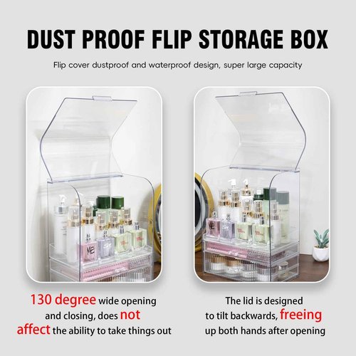 Clear Acrylic Makeup Organizer for Vanity With Lid,Large Capacity Bathroom Countertop Organizer and Storage With 3 Drawers,Dustproof Cosmetics Organizer for Cologne Perfume,Beauty,Skincare Container