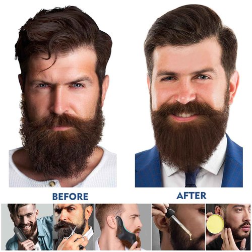 FEBOTE Innovation Blue Beard Straightener Kit w, Beard Balm, Beard Growth Oil, Beard Styling Comb & Scissors, Upgraded 5-in-1 Beard Set, Unique Stocking Stuffer Gifts for Friend, Father & Him