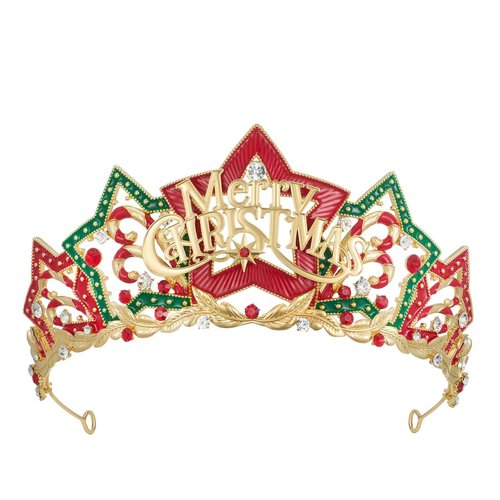 SWEETV Christmas Jeweled Crown Merry-Tree Tiara Rhinestone Headband Costume Accessories for MerryChristmas Party for Women Girls, Xmas Box Set-Merry Christmas