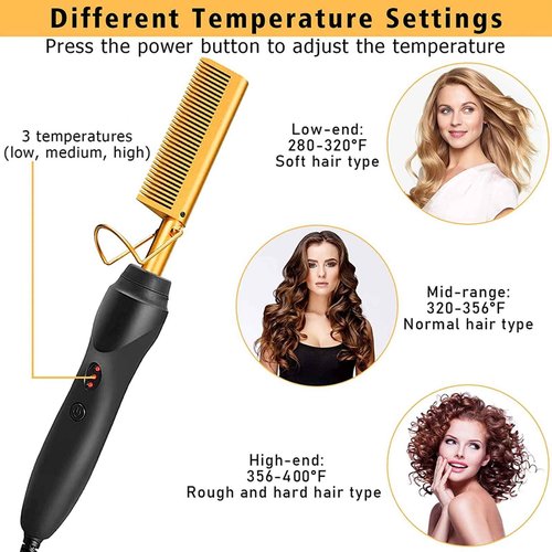 Electric Hot Comb Hair Straightener, Deluxe Electrical Straightening Comb Curling Iron for Natural Black Wigs, Hot Comb Electric for Wigs Pressing Combs with Wig Glue Melting Spray Hair Wax Stick