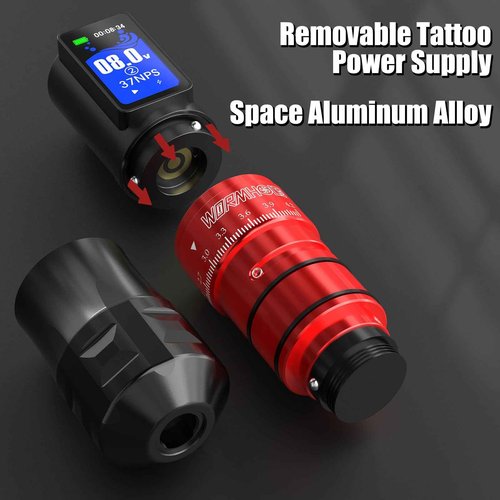Wormhole Tattoo Gun Kit 2,300mAh Battery Professional Xtreme Tattoo Ink and 20 Tattoo Needles Smart Tattoo Pen Wireless Tattoo Machine Kit Multi-function Tattoo Pen Smart Display 7 Strokes Length