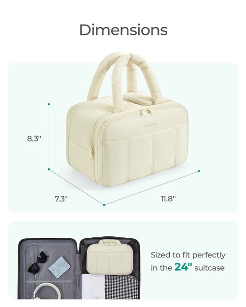 BAGSMART Travel Toiletry Bag, Puffy Large Toiletry Bag for Women, Lightweight Cosmetic Makeup Bag Organizer with Handle for Traveling, Accessories, Essentials, Toiletries (Black)