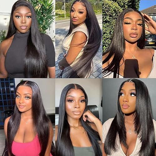 Younsolo Straight Bundles Human Hair 3 Bundles 14 16 18 inches Straight Hair Bundles 12A Brazilian Virgin Hair 100% Unprocessed Quick Weave Hair Extensions Natural Black Color Bundles