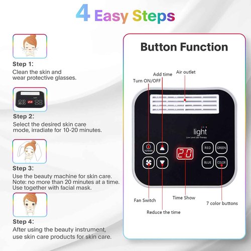 Fxtiaa LED-Face-Light-Therapy, 7 in 1 Color LED Face Mask Facial Body Beauty Equipment