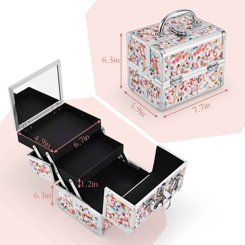 Joligrace Makeup Train Case for Girls Cosmetic Box Kids Jewelry Organizer Hair Accessories Mosaic Orange