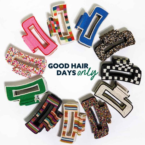 INK+ALLOY Beaded Hair Clips, Lola Large Statement Boho Cute Claw Clips for Women, Secure Hold for Thin & Thick Hair, Handmade Accessories for the Modern Bohemian, 3.5-Inches (Black & White Checkered)