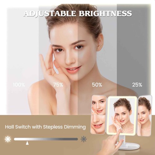 Lupow Makeup Mirror Vanity Mirror with 3 Lighting and Adjustable Brightness,Detachable Height-Adjustable Dresser Mount,2X,3X,10X Magnification,Suitable for Bathrooms,Vanity,Ideal Gifts for Women