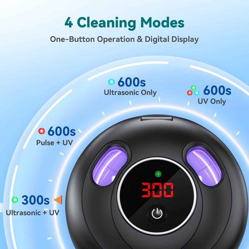 Dental Ultrasonic Retainer Cleaner Machine: 45kHz Dental Cleaning Pod for Denture, Mouth Guard, Night Guard, Aligner, Braces, Toothbrush Head & Jewelry, UV Cleaner with Digital Timer & 4 Modes, Black
