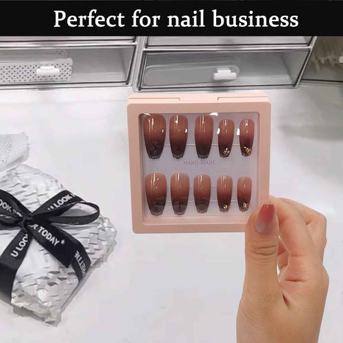 GUXACU 32 Pack Press On Nail Packaging Boxes - 3D Floating Storage and Display Box With 90pcs Double Sided Adhesive Tape for Nail Tech