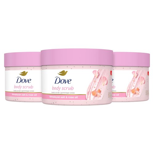 Dove Body Wash 4 Count Renewing Peony and Rose Oil and Body Scrub 3 Count Himalayan Salt & Rose Oil