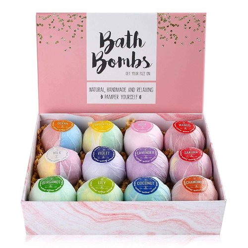 LotFancy Bath Bombs for Women, 12PCS Natural Bath Bombs, Shea Butter, Rich in Essential Oil. Fizzy SPA Bath Bombs Valentines Day Gifts for Wife, Girlfriend, Mother’s Day, Birthday, Christmas Gift