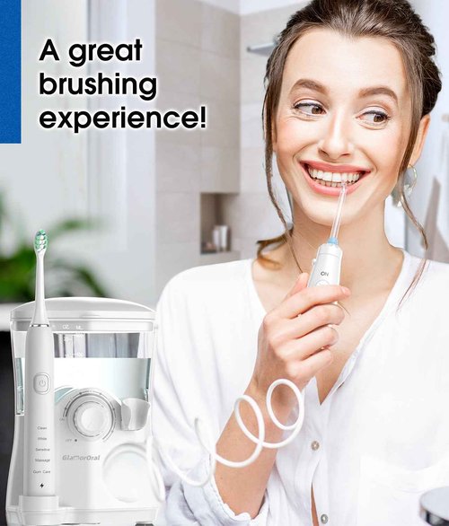Electric Toothbrush and Water Flosser,600ML Oral Irrigator Water Flosser with 7 Jet Tips,10 Adjustable Pressure Settings,Sonic Electric Toothbrush with 2 Brush Heads,5 Modes(White)