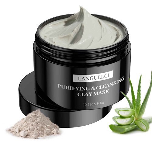 LANGULLCI Purifying Kaolin Clay Mask & Mud Face Mask - Blackhead Remover, Oil Control for Sensitive/Oily/Dry Skin | Detoxifying Scrub & Pore Cleaner | Helps Reduce Pores & Acne | 10.5oz