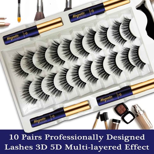 Magnetic Eyelashes 7C SevenCrown 10 Pairs Cat-Eye Magnetic Lashes with Liner,Natural Look,Reusable Magnet False Eyelashes Cruelty Free. Easy to Apply.