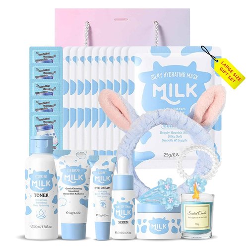 21Pcs Milk Skincare for Teens Gift Set - Natural Milk Skin Care for Kids / Teens 10-12 Cleaning & Hydrating & Nourish Skin, Teen Facial Skincare Routine Set for Girls Self Care