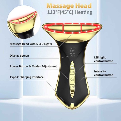 MEBAO True Beauty Glow Facial Massager for Neck Care, Red Light for Face,Water Resistant Luminesce 5-in-1 Led Facial Sculptor