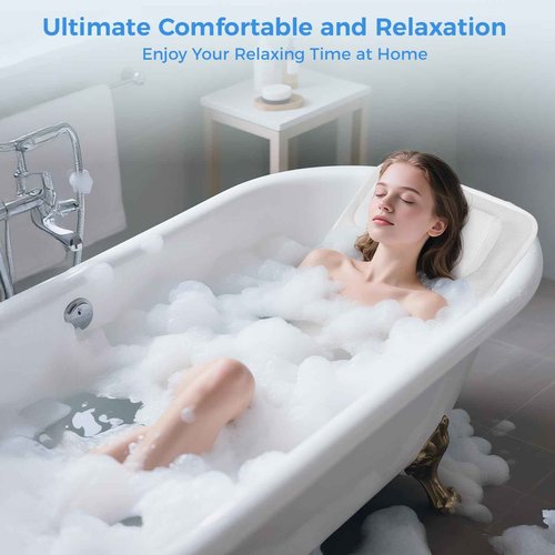 LOOWARTS Full Body Bath Pillow for Tub, Soft Bathtub Pillow for Neck and Back Support, Washable 4D Mesh Bathtub Cushion with 11 Non-Slip Suction Cups, White