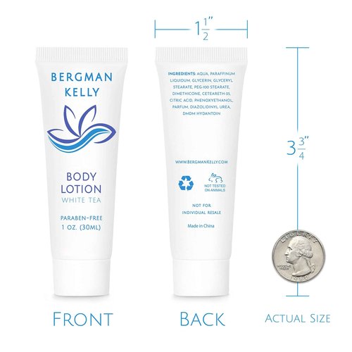 BERGMAN KELLY - Travel Size Lotion - 1 fl oz, 200 PK, White Tea - Delight Your Guests with Invigorating and Refreshing Body Lotion - Quality Mini and Small Size Guest Hotel Toiletries in Bulk