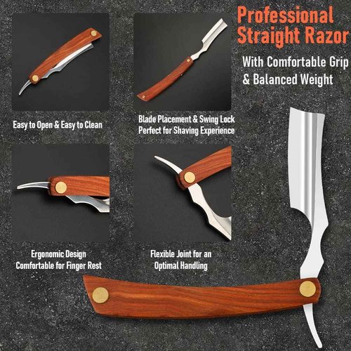 Straight Razor With Strope - Professional Straight Edge Barber Premium Stainless Steel Shaver With Shaving Strop for Men Home & Salon Grooming Using (NO.150)