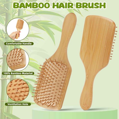 SAYAYA 8 PCS Bamboo Hair Brush for Hair Growth Natural Bamboo Paddle Hairbrush with 12 Multicolor Pens Massaging Scalp Brush for Women Men Kids Detangling Curly Thick Wavy Hair DIY Gift for Crafts