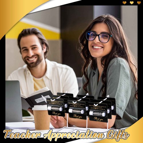 Sacubee 30 Pack Christmas Employee Appreciation Gift Lip Balms Bulk Staff Teacher Team Volunteer Thank You Gift Thanksgiving Christmas Appreciation Party Favor for Women Men(Cool,Black Gold)