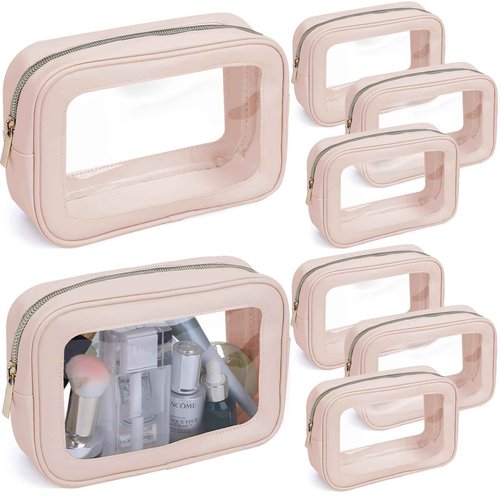 8 Packs TSA Approved Toiletry Bags Clear Toiletry Bags for Travel PVC Makeup Pouch Waterproof Quart Size Clear Cosmetic Bag with Zipper for Airport Airline Compliant Bag Women Men Travel Bathroom