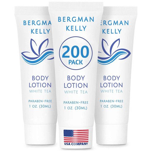 BERGMAN KELLY - Travel Size Lotion - 1 fl oz, 200 PK, White Tea - Delight Your Guests with Invigorating and Refreshing Body Lotion - Quality Mini and Small Size Guest Hotel Toiletries in Bulk