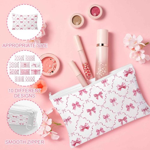 HSDSH 30pcs Pink Bow Makeup Bag Coquette Cosmetic Bags for Women Elegant Bow Preppy Pink Pouch Travel Toiletry Bag Bow Themed Gifts for Women Teens Teen Girls