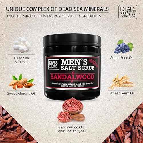 Salt Body Scrub Sandalwood For Men ? Moisturizes, Exfoliates & Nourishes Skin ? Cleanses & Detoxifies with Dead Sea Minerals - Dead Sea Collection ? 23.28 OZ