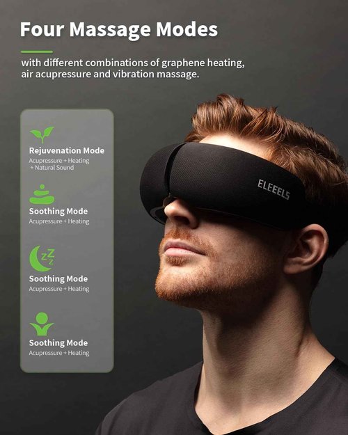 Eleeels Eye Massager with Heat and and Vibration, Christmas Gifts for Women Men Dad Teacher, Sleep Eye Mask, Scalp for Relieving Eye Muscle Tension and Stress (Black)