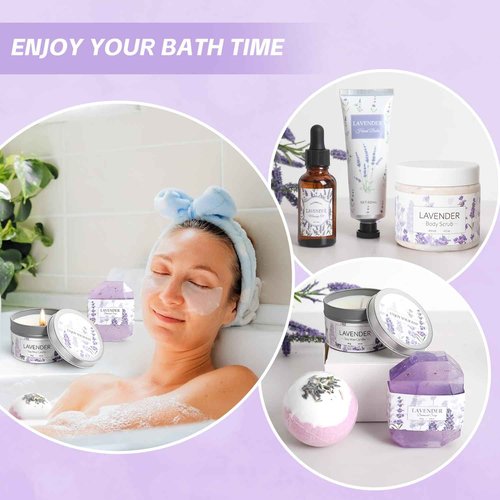Frerdui Lavender Spa Gifts Set, 11 Pcs Bath Gift Set for Women, Relaxing Spa Gifts, Home Spa Products, Birthday Gifts for Women Valentine's Day