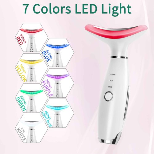 XMXW 7 Color True Beauty Glow Facial Massager, Red-Light-Therapy Wand for Facial Skin Care, Vibrating Massager for Face and Neck, Galvanic Facial Machine, Lymphatic Drainage Massager Face