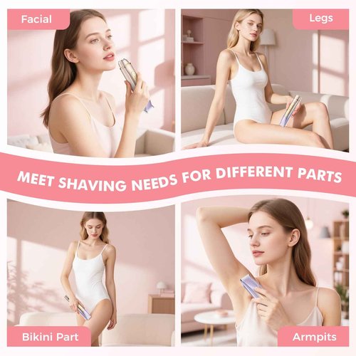 PVBKZ 2 in 1 Bikini Trimmer for Women, Dual Head Electric Razor, IPX7 Waterproof Wet/Dry Use Women Electric Shaver, Painless Body Facial Hair Remover for Bikini Legs Arm Underarm, (Lavender)
