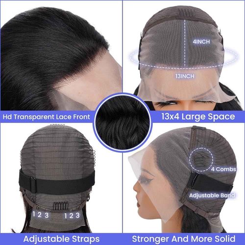 TONGMAY Lace Front Bob Wigs Human Hair 13x4 HD Lace Glueless Bob Wig Human Hair Short Straight Frontal Wigs for Women Pre Plucked with Baby Hair Side Part 180% Density Natural Black 14 Inch