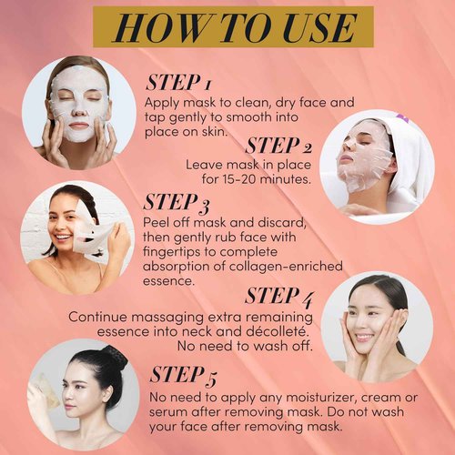 TAUT Collagen Face Mask – 5 Sheet Pack with Hyaluronic Acid, Marine Collagen & Vitamin C – Hydrating, Anti-Aging Sheet Mask for Firm, Glowing Skin – Korean Skincare Inspired