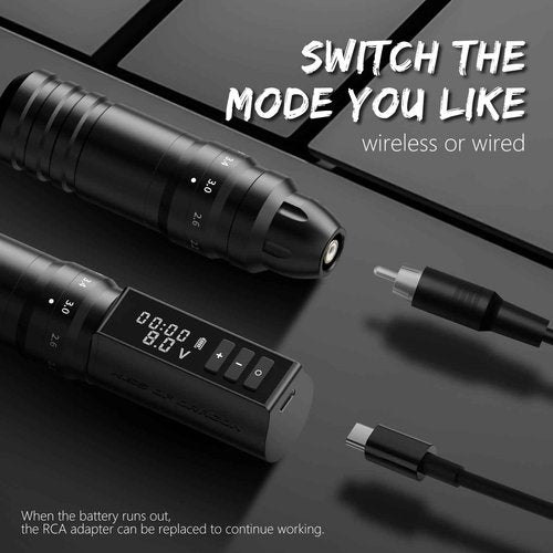 Kiss of Dragon Hunter MAX Tattoo Kit, Cordless/Cord Complete Tattoo Gun Kit Pen Machine,oreless Motor 6 Strokes Length, 2,400mAh Power Supply with Extra Battery Rca Jack Part