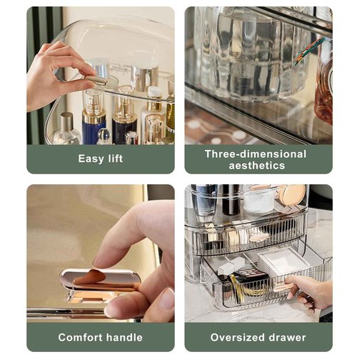 DASITON Makeup Organizer for Vanity,Large Capacity Cosmetic Organizer for Countertop,3 Layers Makeup Storage Organizer,Waterproof & Dustproof Cosmetic Display Case for Bathroom,Dresser,Bedroom(Coffee)