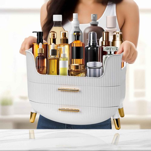 Makeup Organizer with Drawers,Skincare Plastic Storage for Vanity,Large Cosmetic Display case for Dresser with Handle,Large Capacity Bathroom Countertop