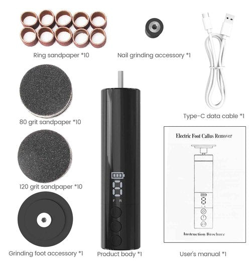 Electric Callus Remover for Feet, Electric Foot File Nail Grinder 2 in 1,Rechargeable Professional Foot Sander Pedicure Tool for Feet Dry Dead Skin with Sandpaper Disk, 9 Speed Adjustable (Black)
